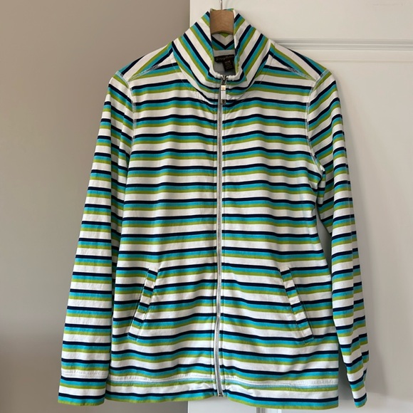 Tommy Bahama Striped Aruba Full-Zip Sweatshirt /Jacket w Pockets Green Aqua Navy - Picture 3 of 10